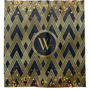 Rideaux De Douche Monogramme géométrique de motif de charme de