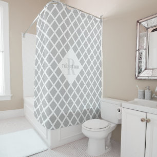 Rideaux De Douche Monogramme géométrique gris et blanc