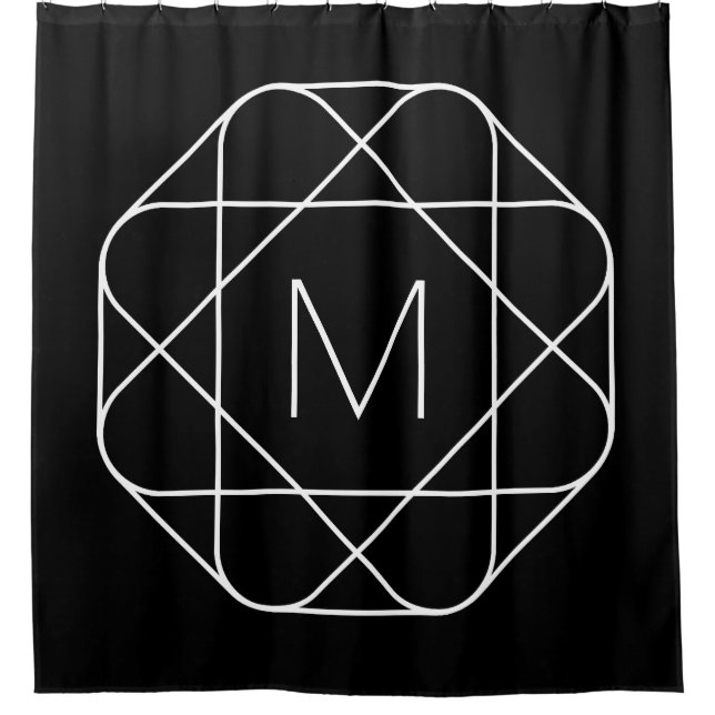 Rideaux De Douche Monogramme géométrique noir et blanc (Devant)