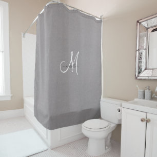 Rideaux De Douche Monogramme Gris Blanc Script Faux Lin