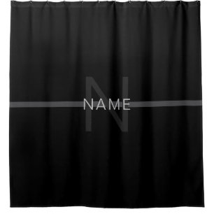 Rideaux De Douche Monogramme gris foncé, nom et bande géométrique