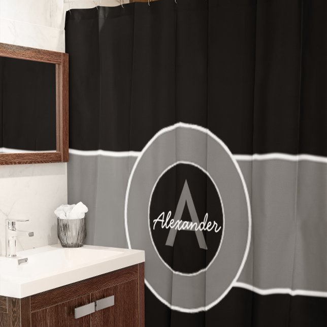 Rideaux De Douche Monogramme gris noir personnalisé (Créateur téléchargé)