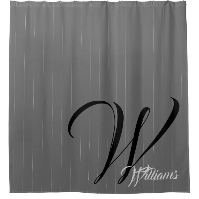 Rideaux De Douche Monogramme gris rayé (Devant)