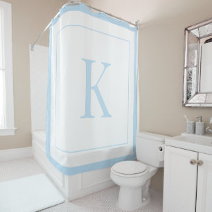 Rideaux De Douche monogramme initiale bleu ciel et blanc moderne 