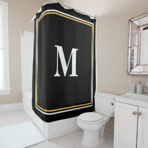 Rideaux De Douche Monogramme Initiales Or Noir Blanc Nom personnalis