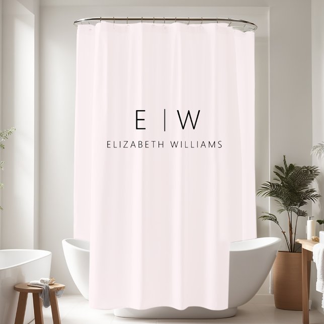 Rideaux De Douche Monogramme minimaliste moderne et élégant rose pâl (Créateur téléchargé)