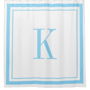 Rideaux De Douche Monogramme moderne blanc et bleu ciel