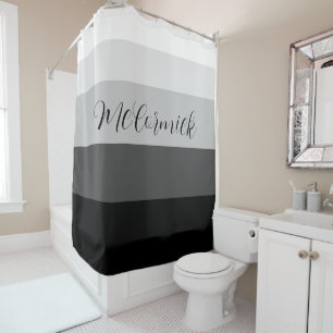 Rideaux De Douche Monogramme moderne chic noir gris blanc Script