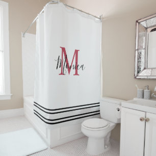Rideaux De Douche Monogramme moderne minimaliste blanc & noir marron