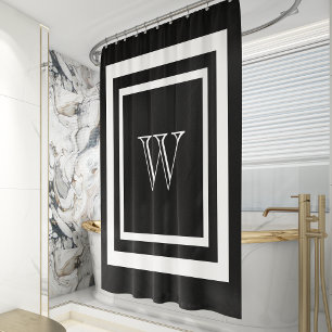 Rideaux De Douche Monogramme moderne noir blanc encadré