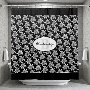 Rideaux De Douche Monogramme Motif de tortue tribale blanche sur noi