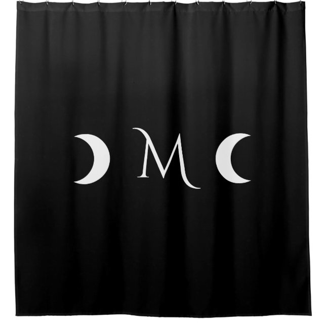 Rideaux De Douche Monogramme noir et blanc moderne des lunes de croi (Devant)
