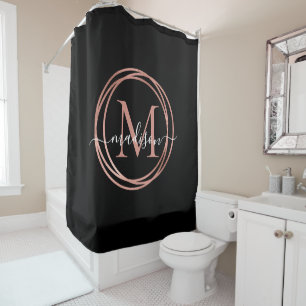 Rideaux De Douche Monogramme noir Rose doré rose noir