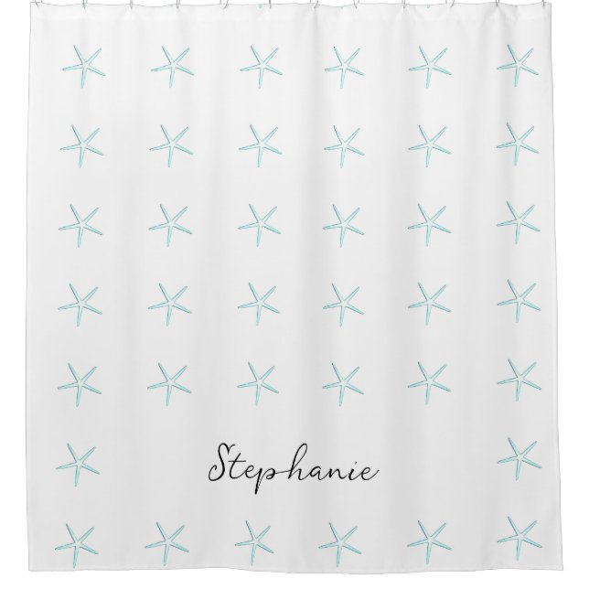 Rideaux De Douche Monogramme Nom personnalisé Turquoise Bleu Blanc A (Devant)