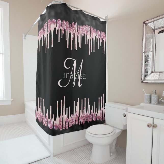 Rideaux De Douche Monogramme Parties scintillant moderne à goutte no (En situation)