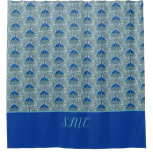Rideaux De Douche Monogramme Peacock Turquoise bleu et blanc Monogra
