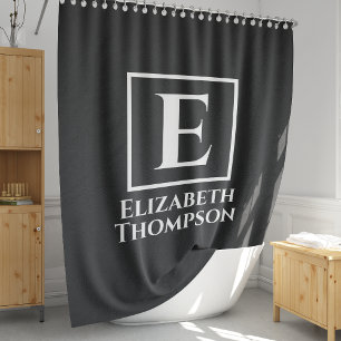 Rideaux De Douche Monogramme personnalisé minimaliste noir et blanc