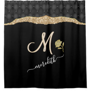 Rideaux De Douche Monogramme personnalisé Nom Rose Elegant Gold Blac