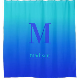 Rideaux De Douche Monogramme personnalisé & nom Turquoise à Blue Gra