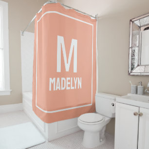Rideaux De Douche Monogramme personnel unique pêche blanc