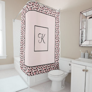 Rideaux De Douche Monogramme rose points noirs pois