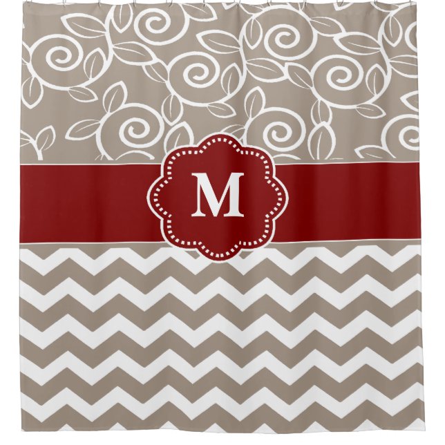 Rideaux De Douche Monogramme rouge beige de Chevron de remous (Devant)