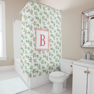 Rideaux De Douche Monogramme rouge   Christmas Holly Berries Spectac