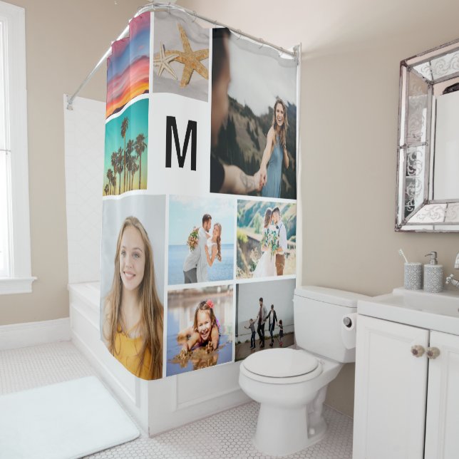 Rideaux De Douche Monogramme simple 9 Collage photo personnalisé (En situation)
