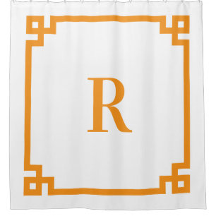 Rideaux De Douche Monogramme simple clé grecque blanche et orange