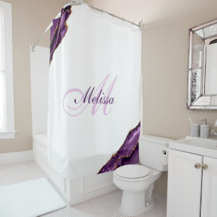 Rideaux De Douche monogramme tendance agate violet et or