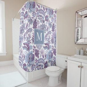 Rideaux De Douche Monogramme Vintage floral de Boho pourpre