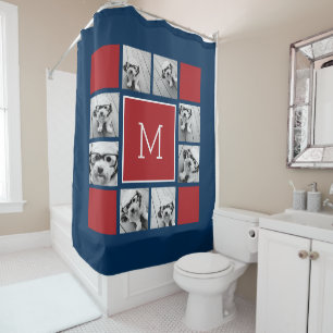 Rideaux De Douche Monogrammes de collage de photos Instagram - Rouge