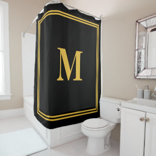 Rideaux De Douche Monogrammes Initiales Gold Noir Stylish Nom person