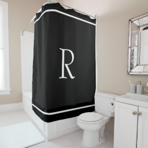 Rideaux De Douche Monogrammes Initiales Noir Blanc Personnalisé Coo