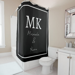 Rideaux De Douche Monogrammes Noir Blanc Élégant Moderne Minimaliste