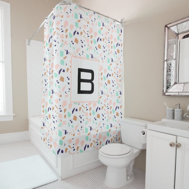 Rideaux De Douche Monographie de menthe blanche Terrazzo (En situation)