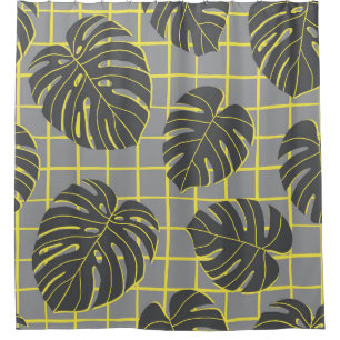 Rideaux De Douche Monstera Feuilles : Jaune-Gris moderne Abstrait
