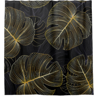 Rideaux De Douche Monstère dorée feuille, romantique sans couture fl
