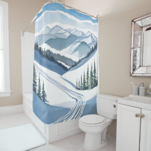 Rideaux De Douche Montagne de ski aquarelle
