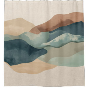 Rideaux De Douche Montagnes Abstraites Bleu Canard Rust Sud-Ouest