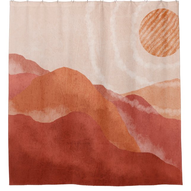 Rideaux De Douche Monts Boho en terre cuite, affiche abstraite. (Devant)