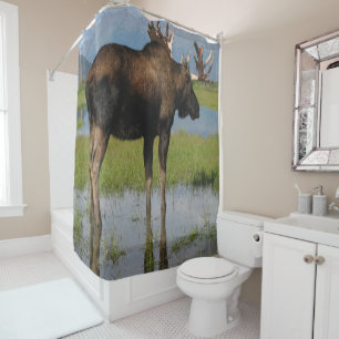 Rideaux De Douche Moose de l'Alaska avec rack Antlers Photo extérieu