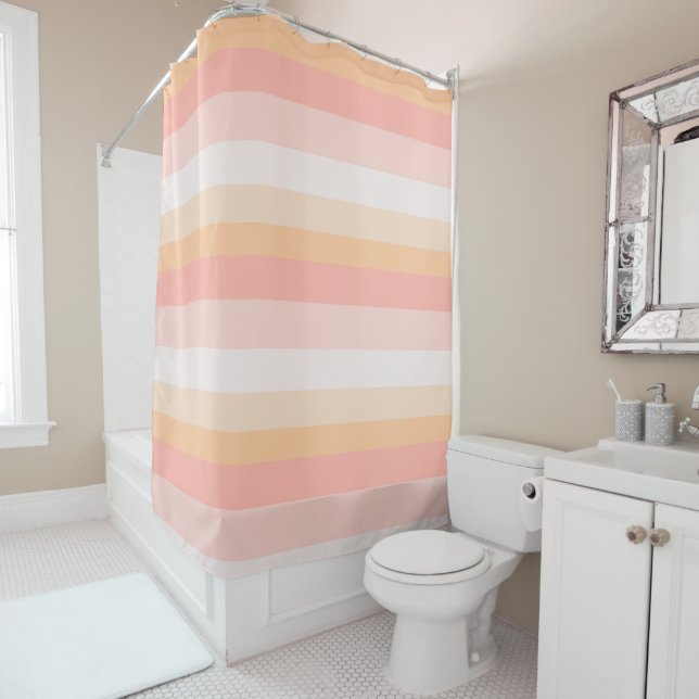 Rideaux De Douche Morning Dew rayures rose et jaune (En situation)