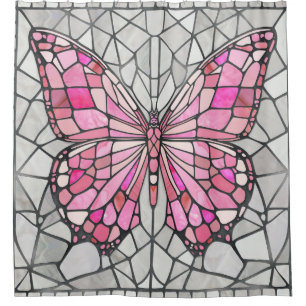 Rideaux De Douche Mosaïque de papillon - Conte de fées rose et gris