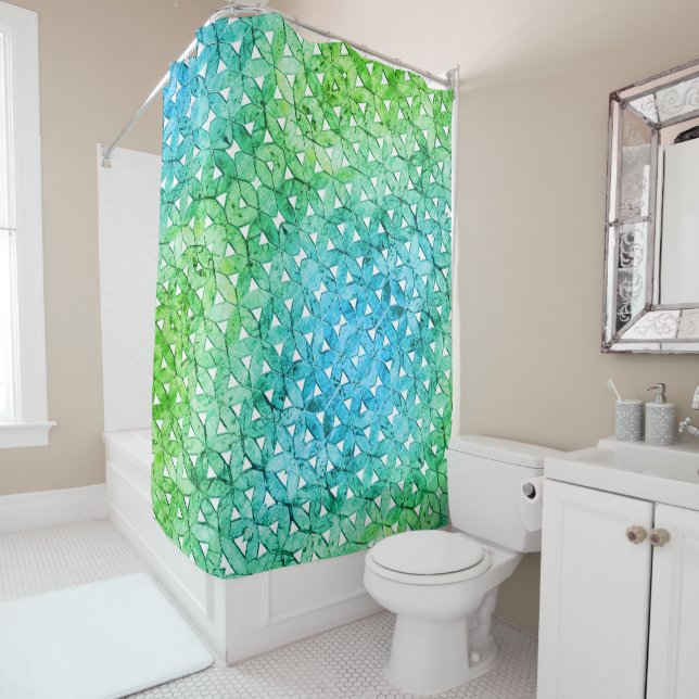 Rideaux De Douche Mosaïque verte aquamarine | fleur de vie (En situation)