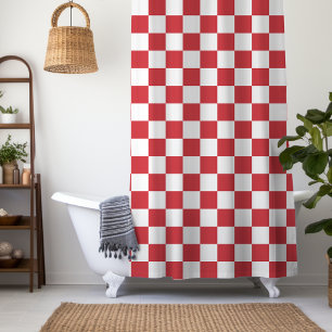 Rideaux De Douche Moteur de feu rouge et blanc À damiers Vintage