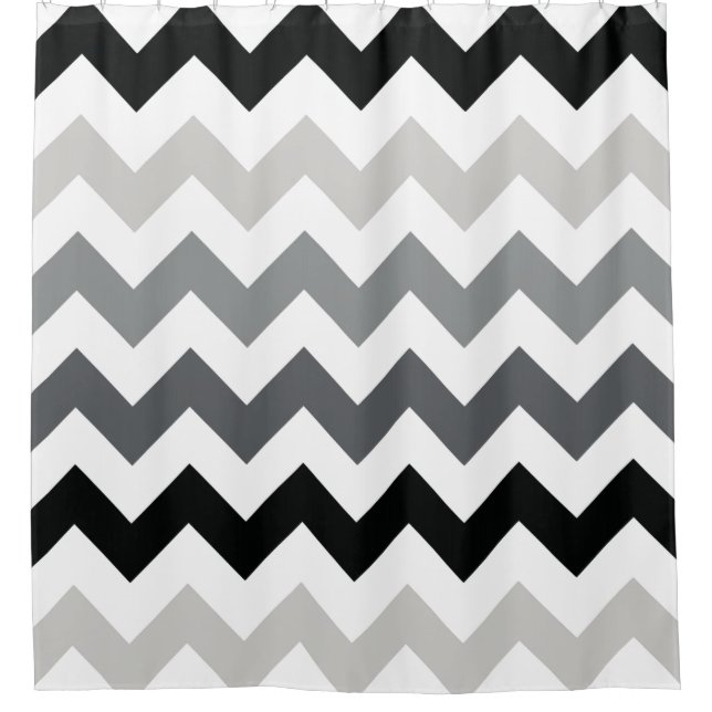 Rideaux De Douche Motif à bandes ondulées noir et gris chevron (Devant)
