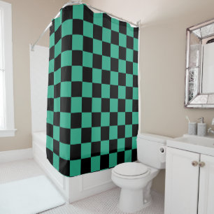 Rideaux De Douche Motif à carreaux noir et vert jungle