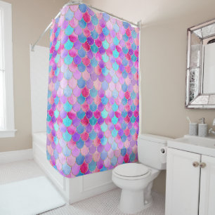 Rideaux De Douche Motif à échelle de sirène rose, violet et aqua