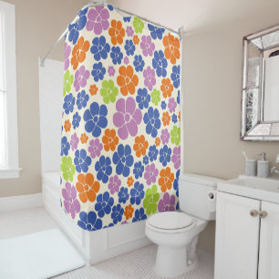 Rideaux De Douche Motif à fleurs - Bleu, Orange, Violet, Vert